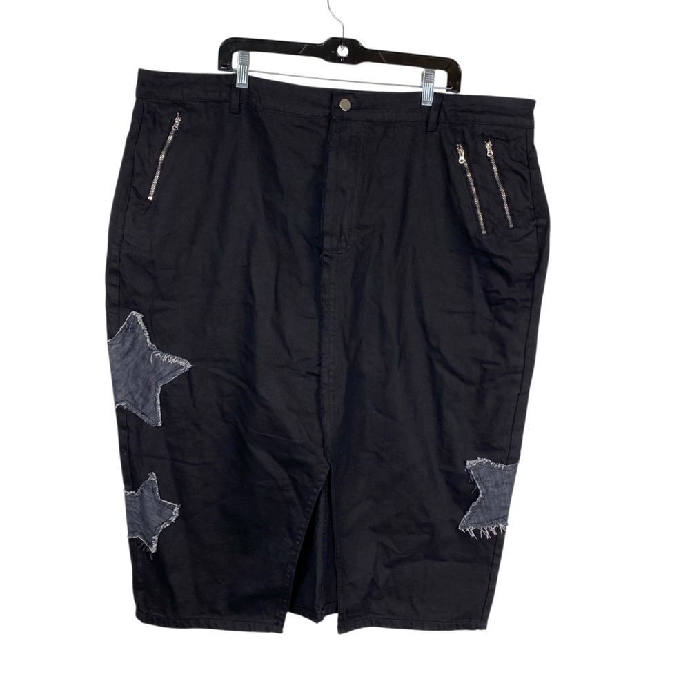 Daisy Street Women's Star Patch Grunge Gothic Emo Denim Skirt Black Sz 3X NWT